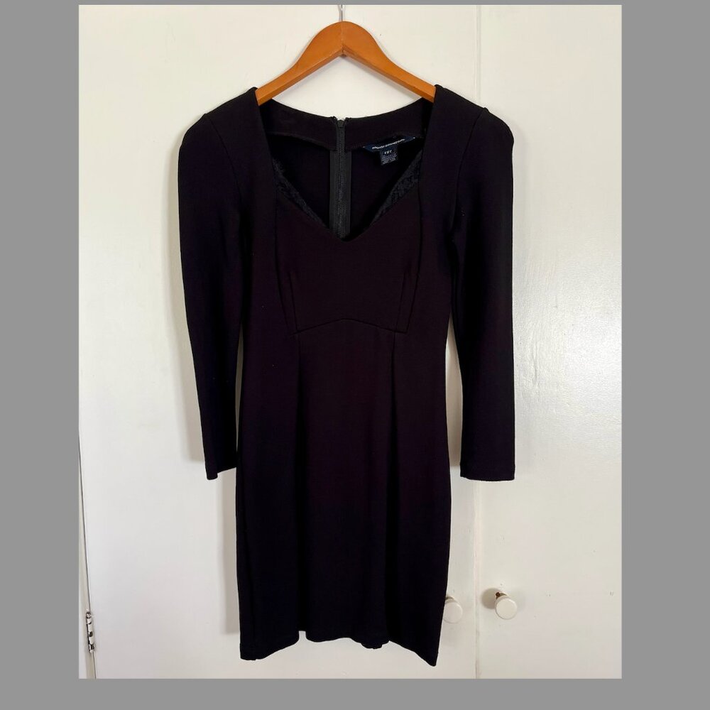 French Connection Black V Neck Long Sleeves Dress